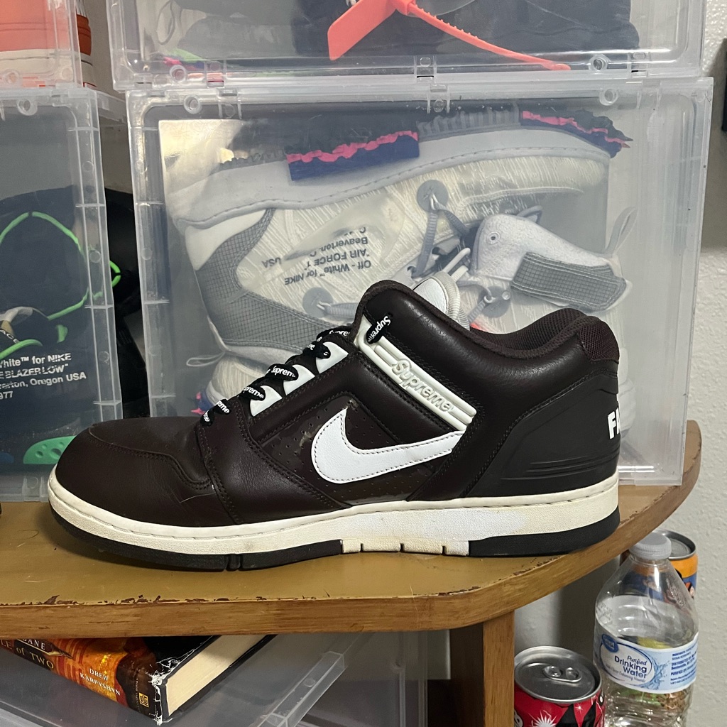 Brown And White Supreme Air Force 2 (With Black & White Supreme Laces)